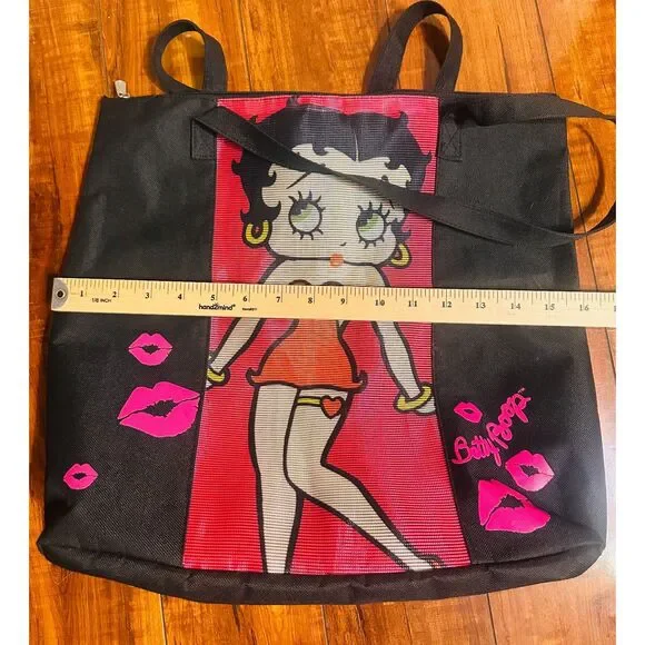 Betty Boop Themed Retro Fun Beach Mesh Front Panel Tote Bag w/ Small Coin Pouch - Picture 4 of 5